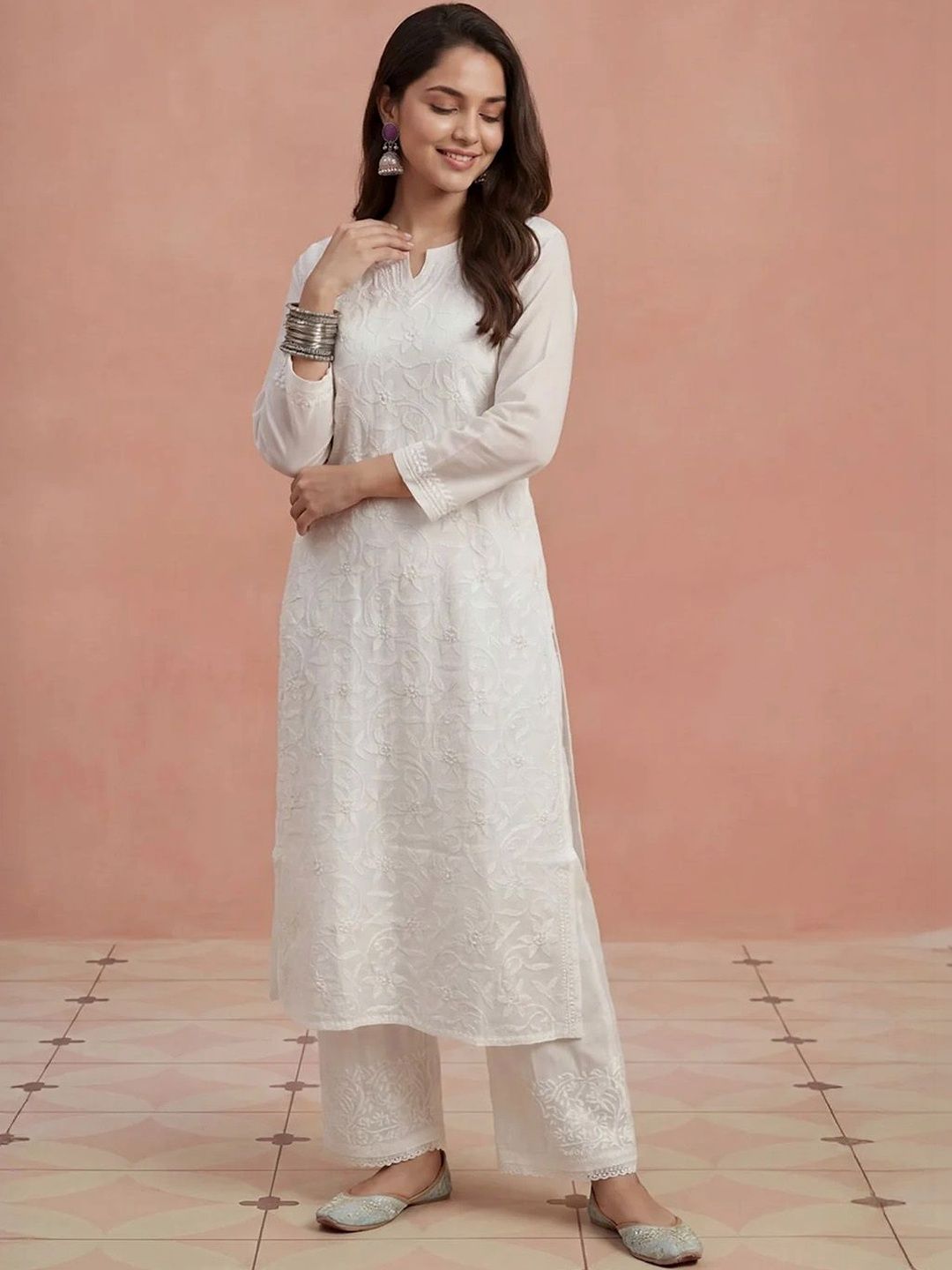 Rumah Wanita Chikankari Sulam Kurta Chikankari
