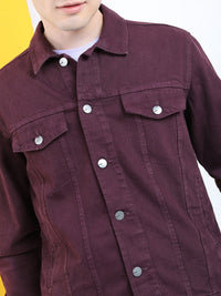 Highlander Men Jaket Denim Pepejal Ungu