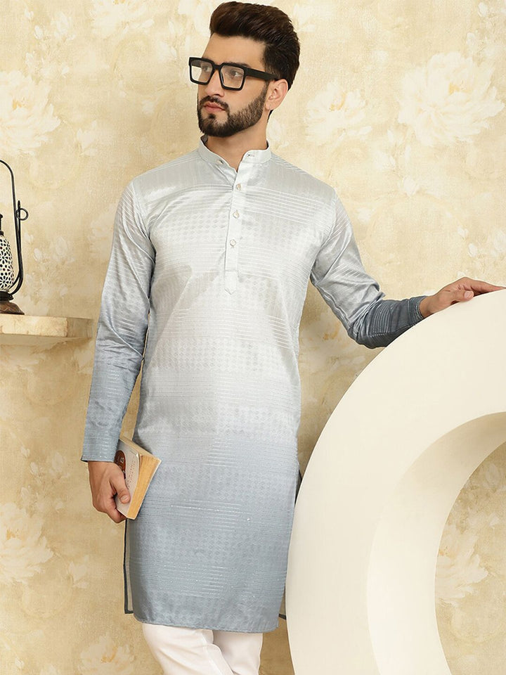 SOJANYA Embellished Sequinned Long Sleeves Straight Jacquard Cotton Silk Kurta