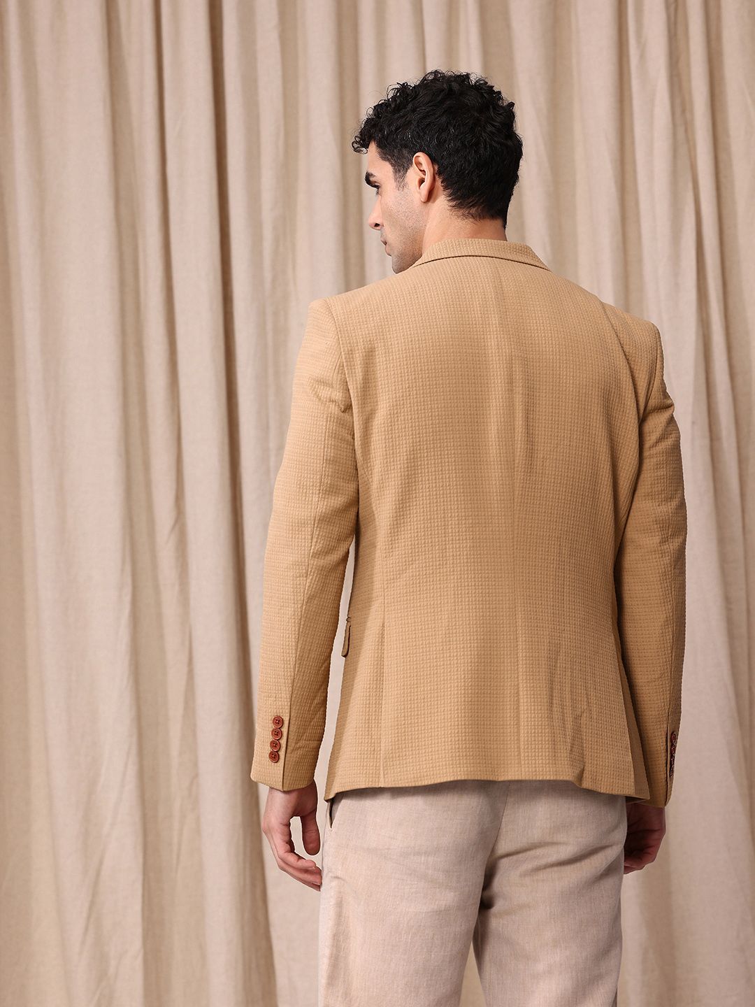 Encik Bowerbird Seersucker Reka Bentuk Diri Selfed Lapel Lapel Casual Blazer