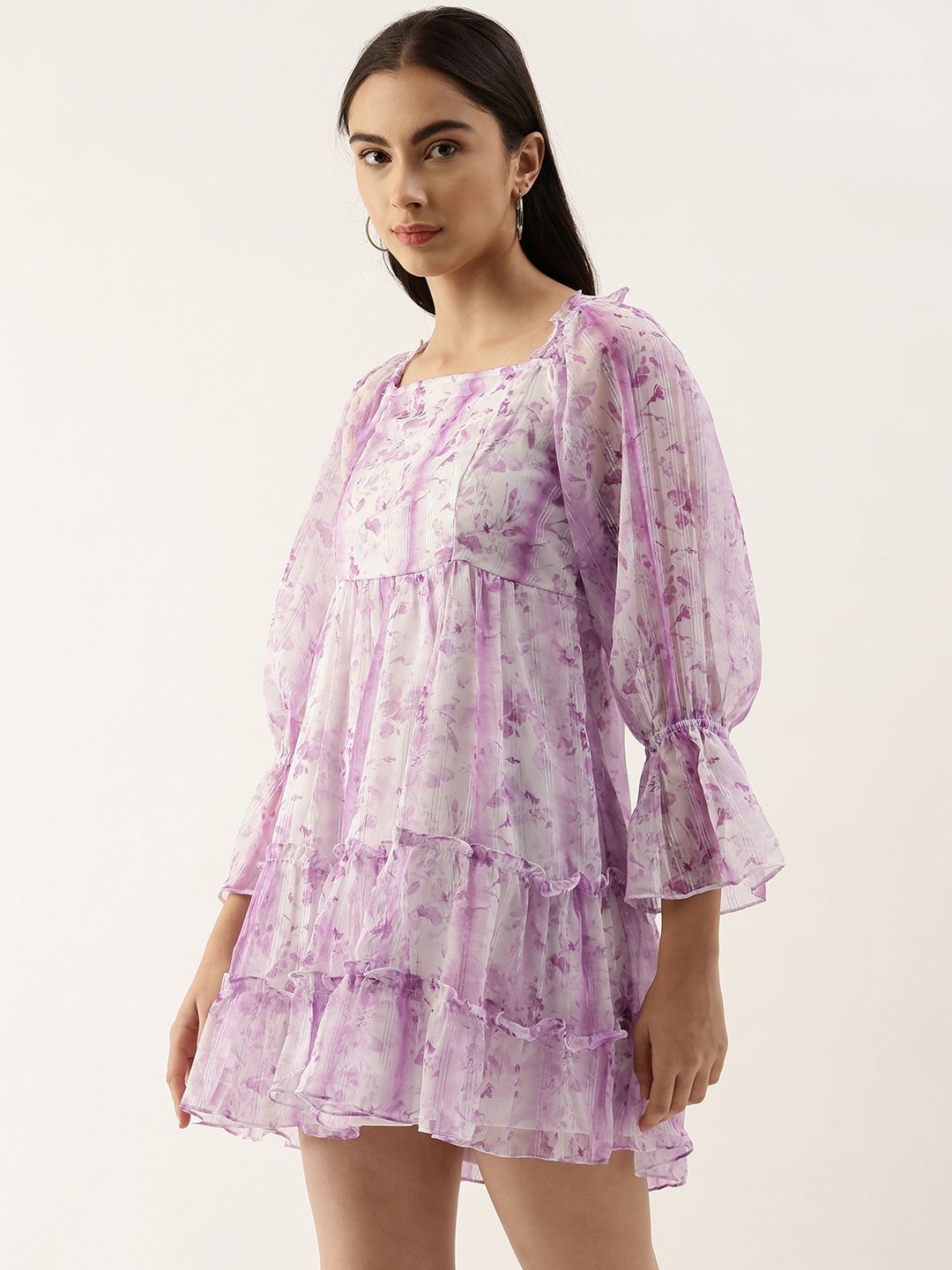 AND Lavender Floral Printed Mini Fit & Flare Dress