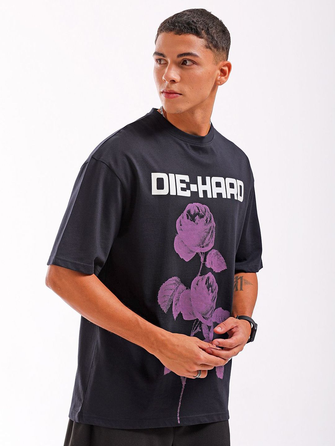 The Indian Garage Co Men Pure Cotton Graphic Printed Boxy Oversized Round Neck T-shirt
