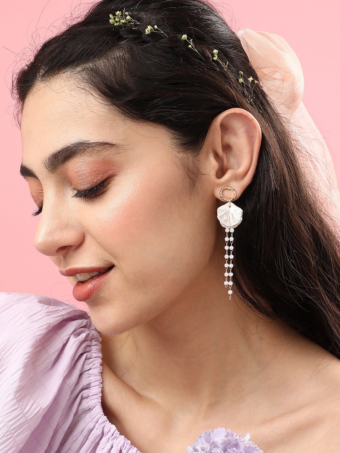SOHI Gold-Plated Contemporary Drop Earrings