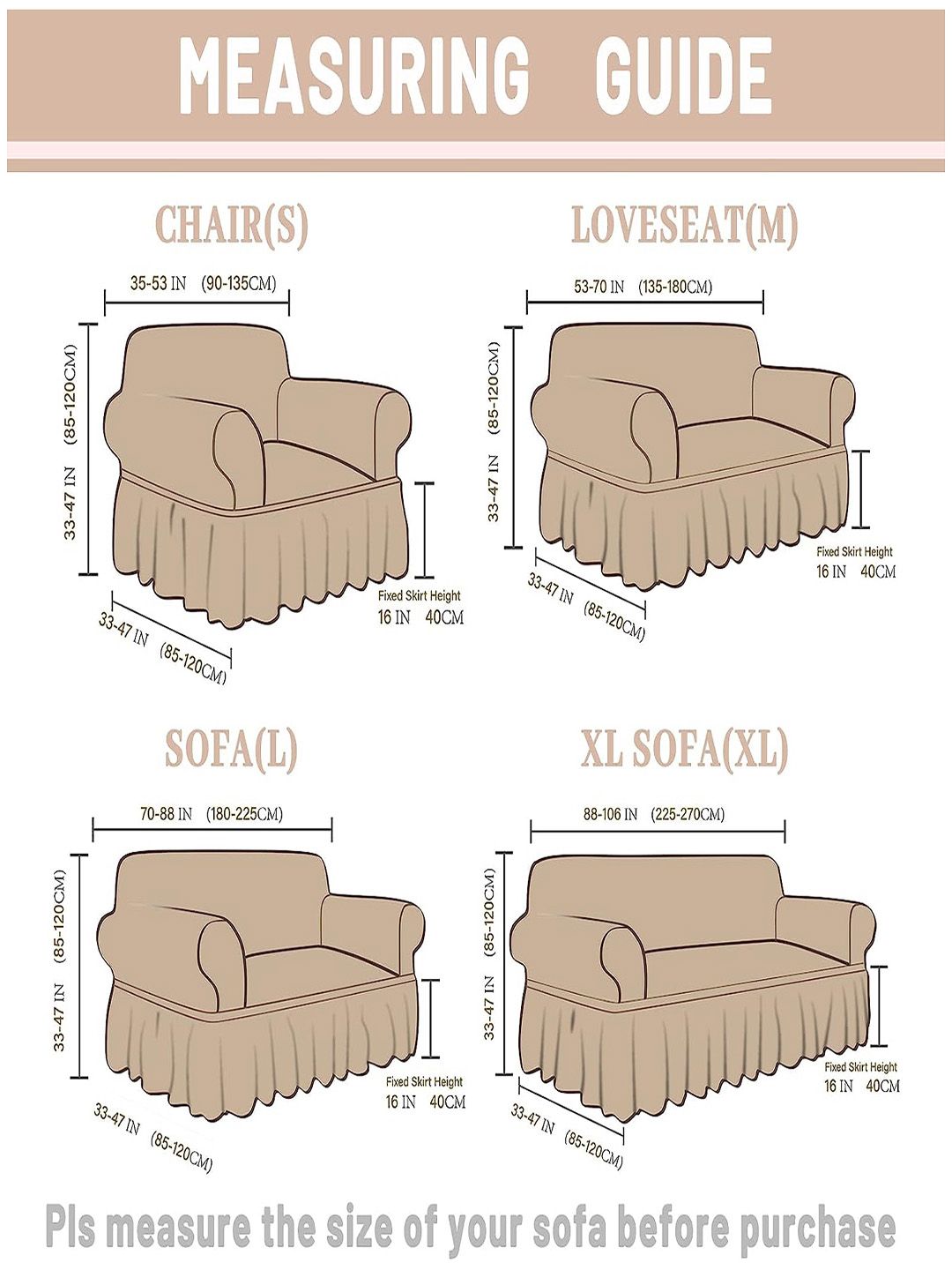 Cortina Brown Sarung Sofa 1 Tempat Duduk Boleh Renggang dengan Skirt