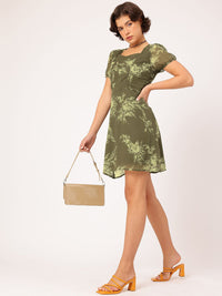 DressBerry Glam & Grunge Floral Printed Cut-Out Back A-Line Mini Dress