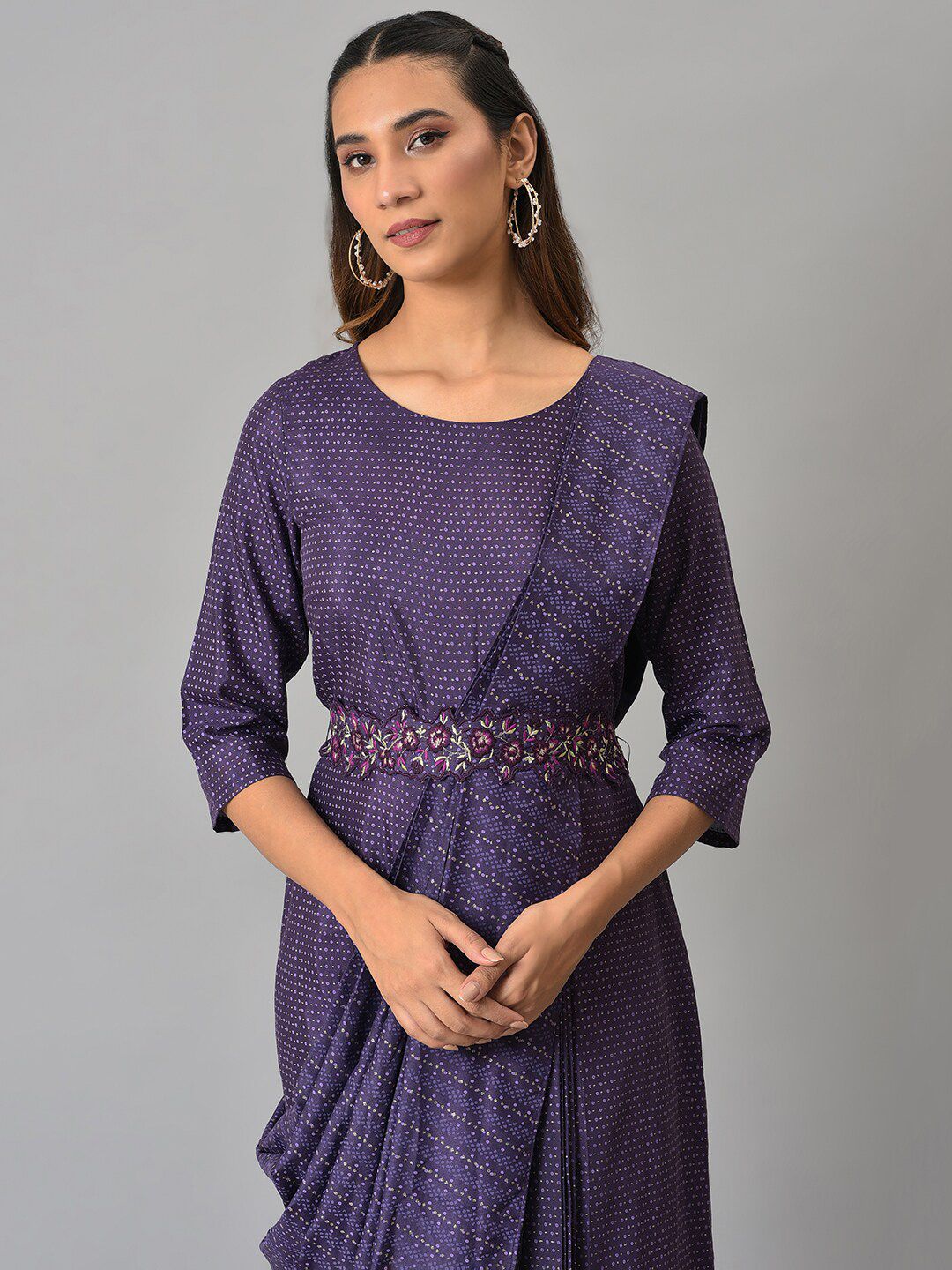 W Purple Printed Ethnic Maxi Ethnic Dress