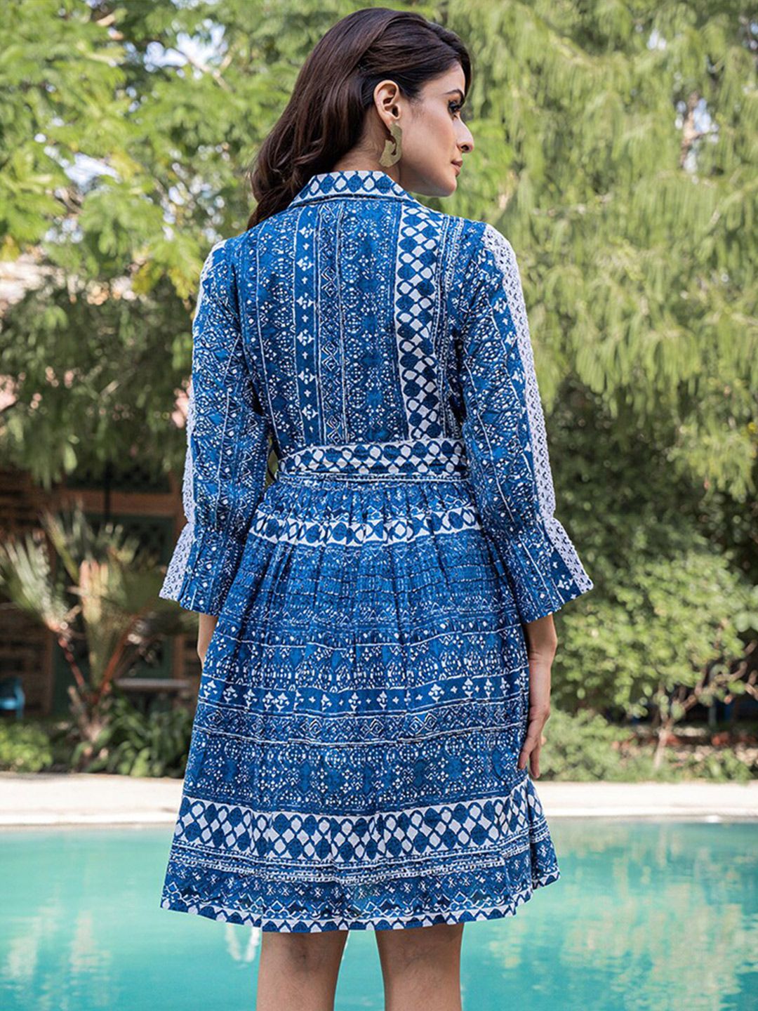 Vishudh Ethnic Motifs Print Bell Sleeve Fit & Flare Pure Cotton Ethnic Dress