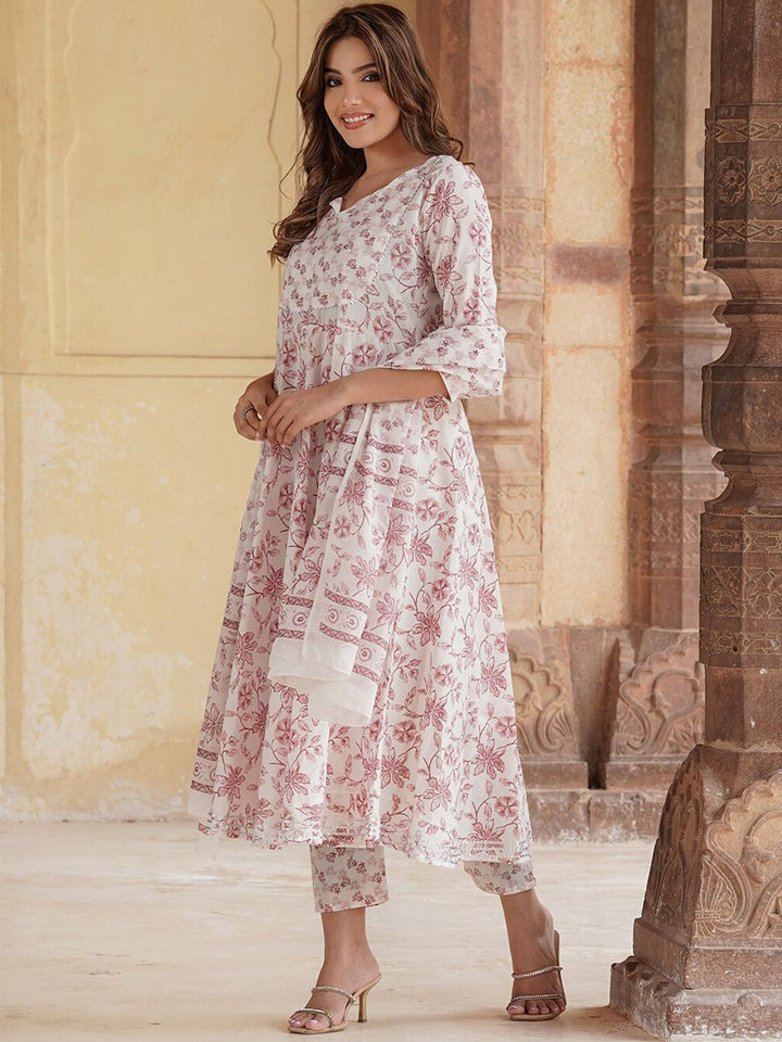 KALINI Floral Printed V-Neck Regular Gotta Patti Kurta With Trousers & Dupatta