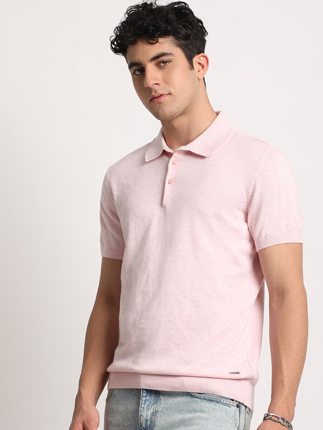 THE BEAR HOUSE Men Solid Slim Fit Cotton Polo Collar T-Shirt