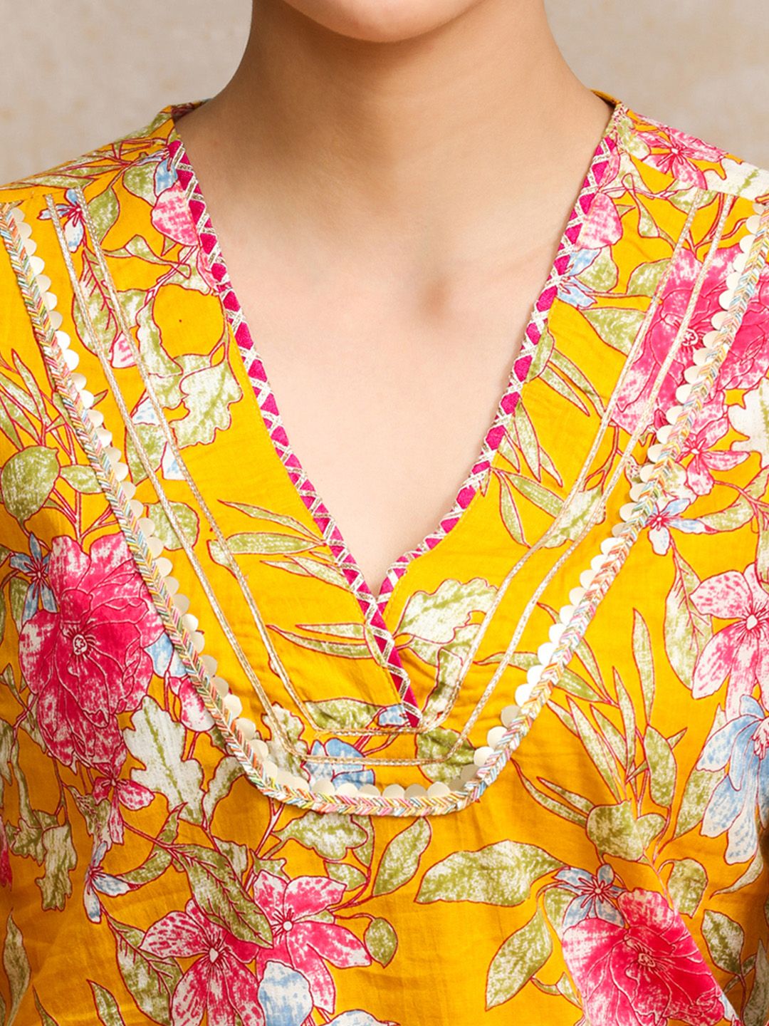 Varanga Women Ethnic Motifs Printed Regular Beads and Stones Pure Cotton Kurta with Trousers & With Dupatta