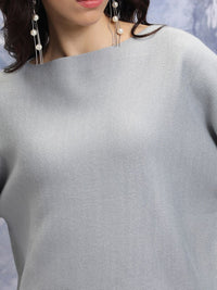 Tokyo Talkies Grey Boat Neck Acrylic Pullover