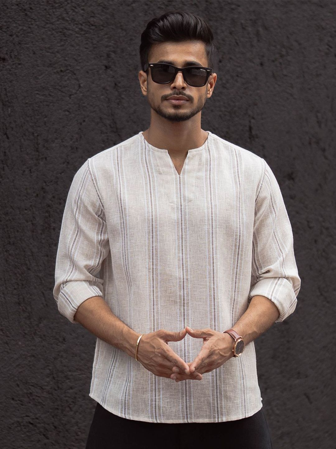 Powerlook Men Collarless Solid Cotton Casual Shirt