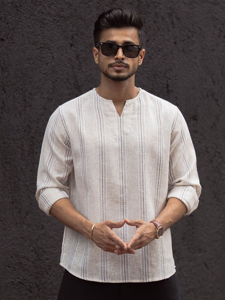 Powerlook Men Collarless Solid Cotton Casual Shirt