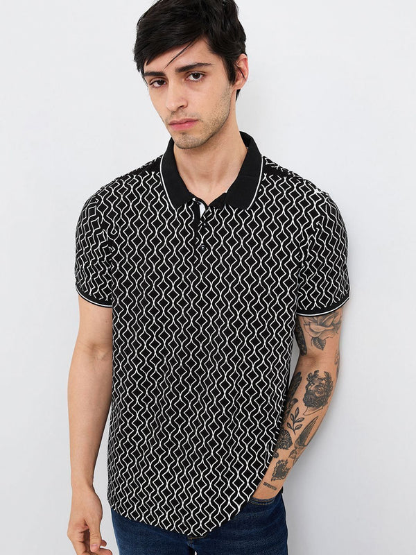 SPYKAR Men Geometric Printed Polo Collar Cotton Slim Fit T-shirt