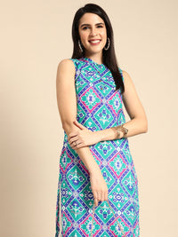 Anouk Women Geometric Print Band Collar Pure Cotton Straight Kurta