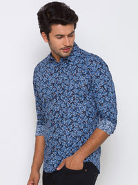 Being Human Men Navy Blue Slim Fit Floral Printed Casual Shirt