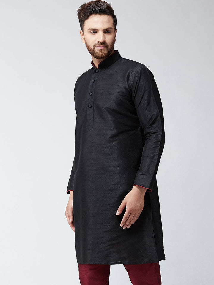 SOJANYA Men Black Solid Straight Kurta