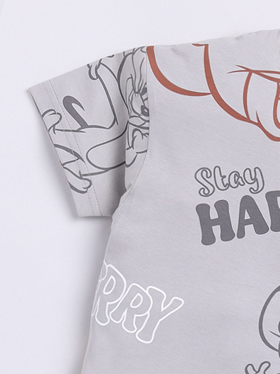 Happy Faces Boys Tom & Jerry Print Drop-Shoulder Sleeves Pure Cotton T-shirt