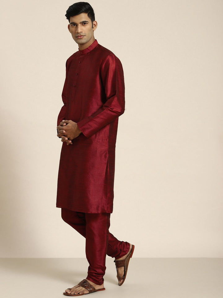 SOJANYA Men Maroon Jacquard Kurta