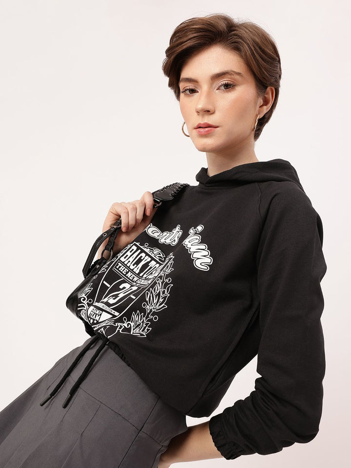 DressBerry Sporty Vibe Printed Drawstring-Hem Hooded Sweatshirt