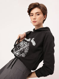 DressBerry Sporty Vibe Printed Drawstring-Hem Hooded Sweatshirt