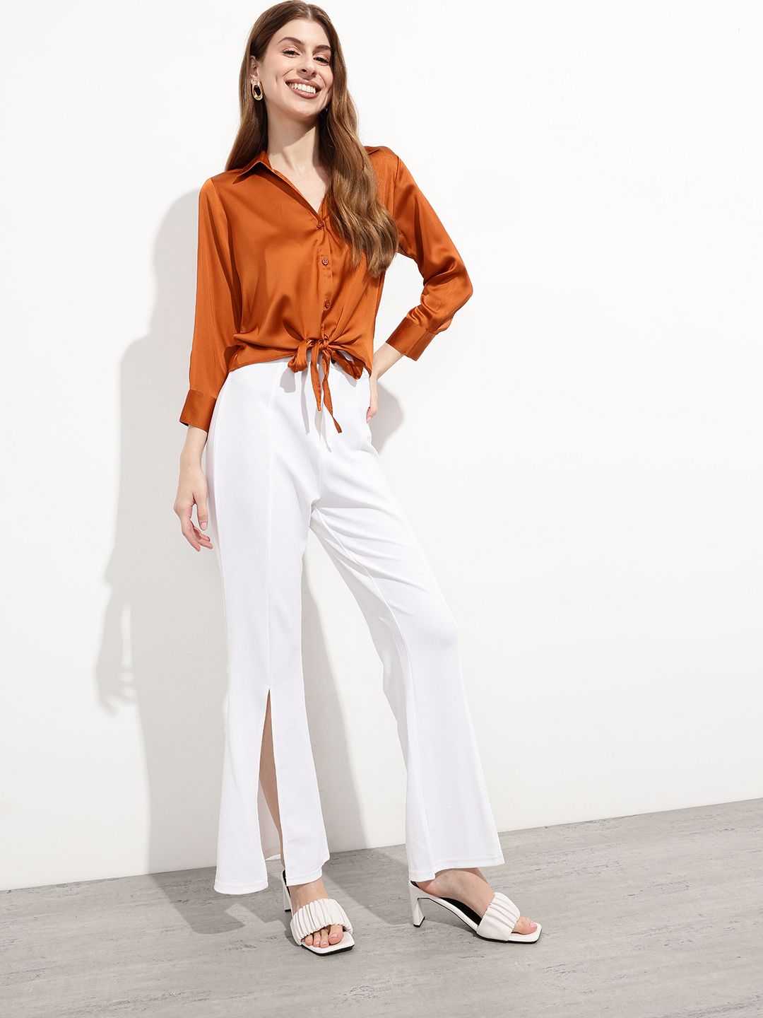 DressBerry Rustic Reverie Tie & Thrive Satin Shirt
