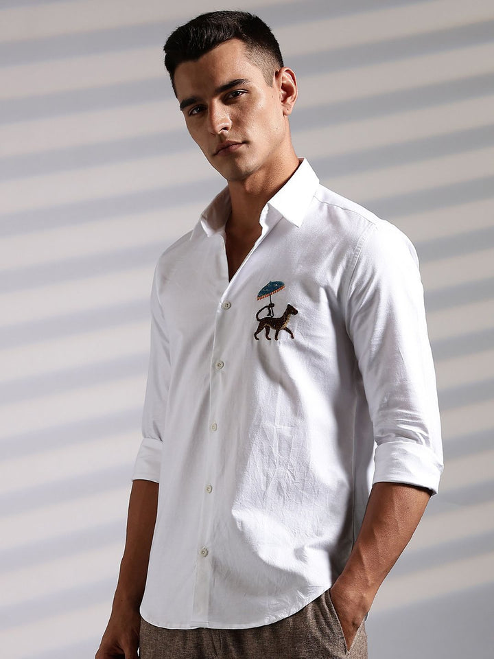 Eszett Leopard Spread Collar Cotton Shirt