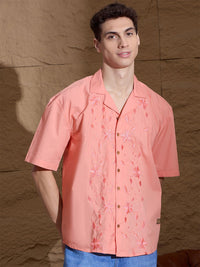 DENNISON Men Embroidery Oversized Cotton Casual Shirt
