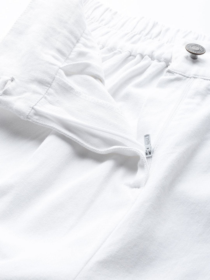 SASSAFRAS Women White Twill Parallel Trousers