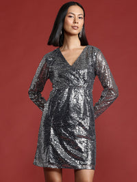 all about you Sequin Embellished Wrap Style Empire Dress