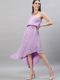 STREET 9 Lavender One Shoulder Satin Midi Dress