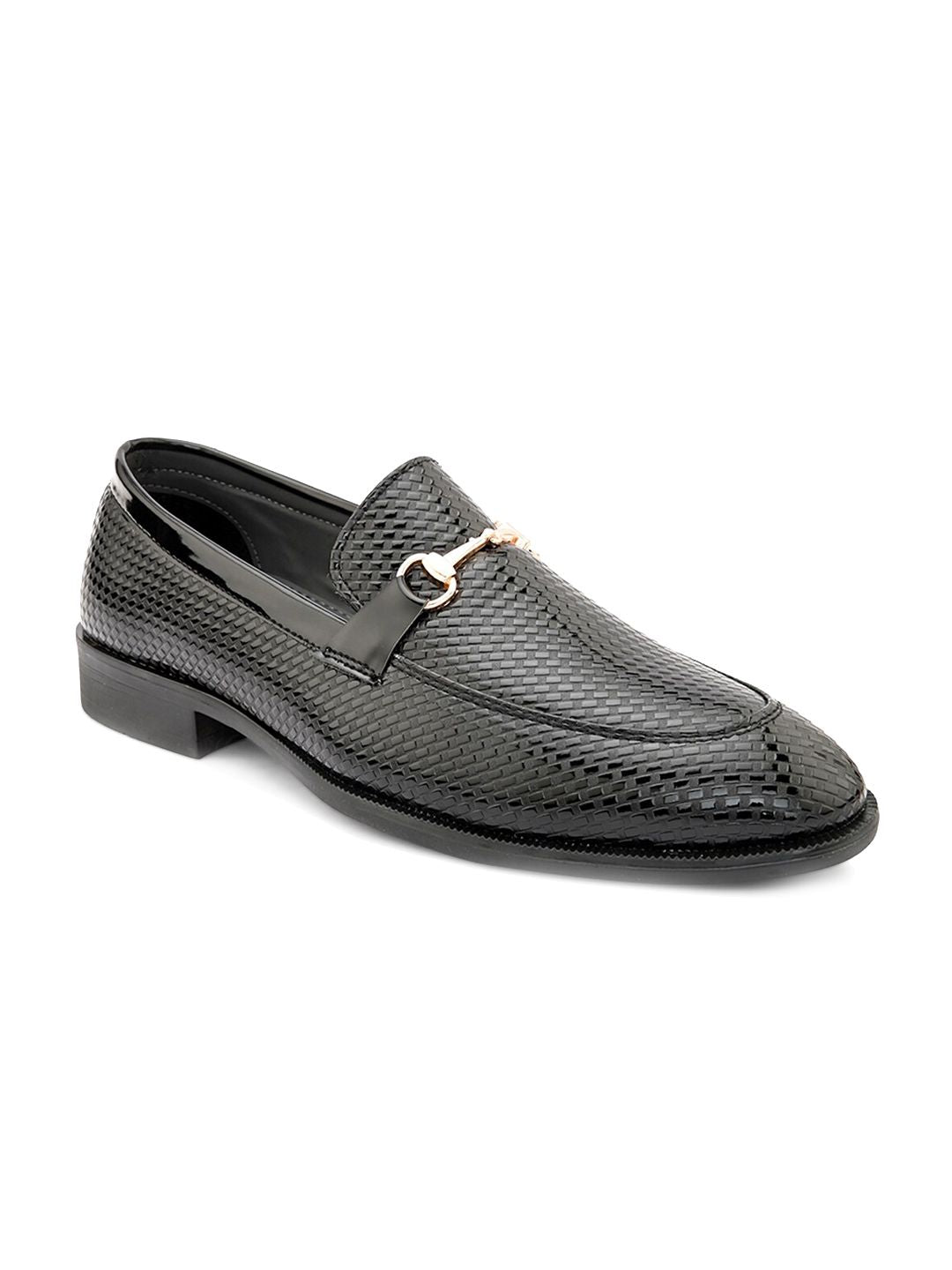 House of Pataudi Men Textured Formal Horsebit Loafers
