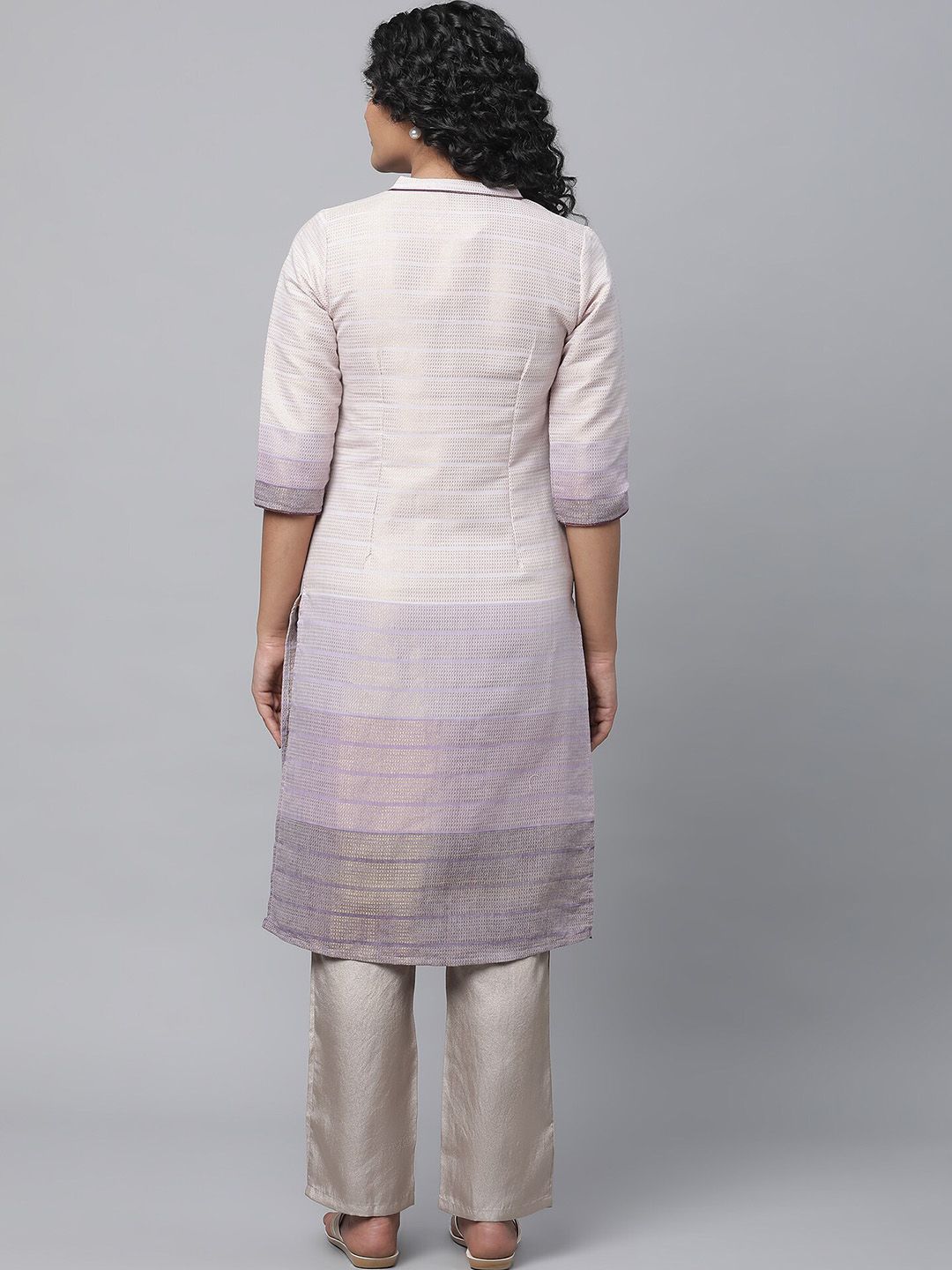AURELIA Band Collar Woven Design Zari Kurta
