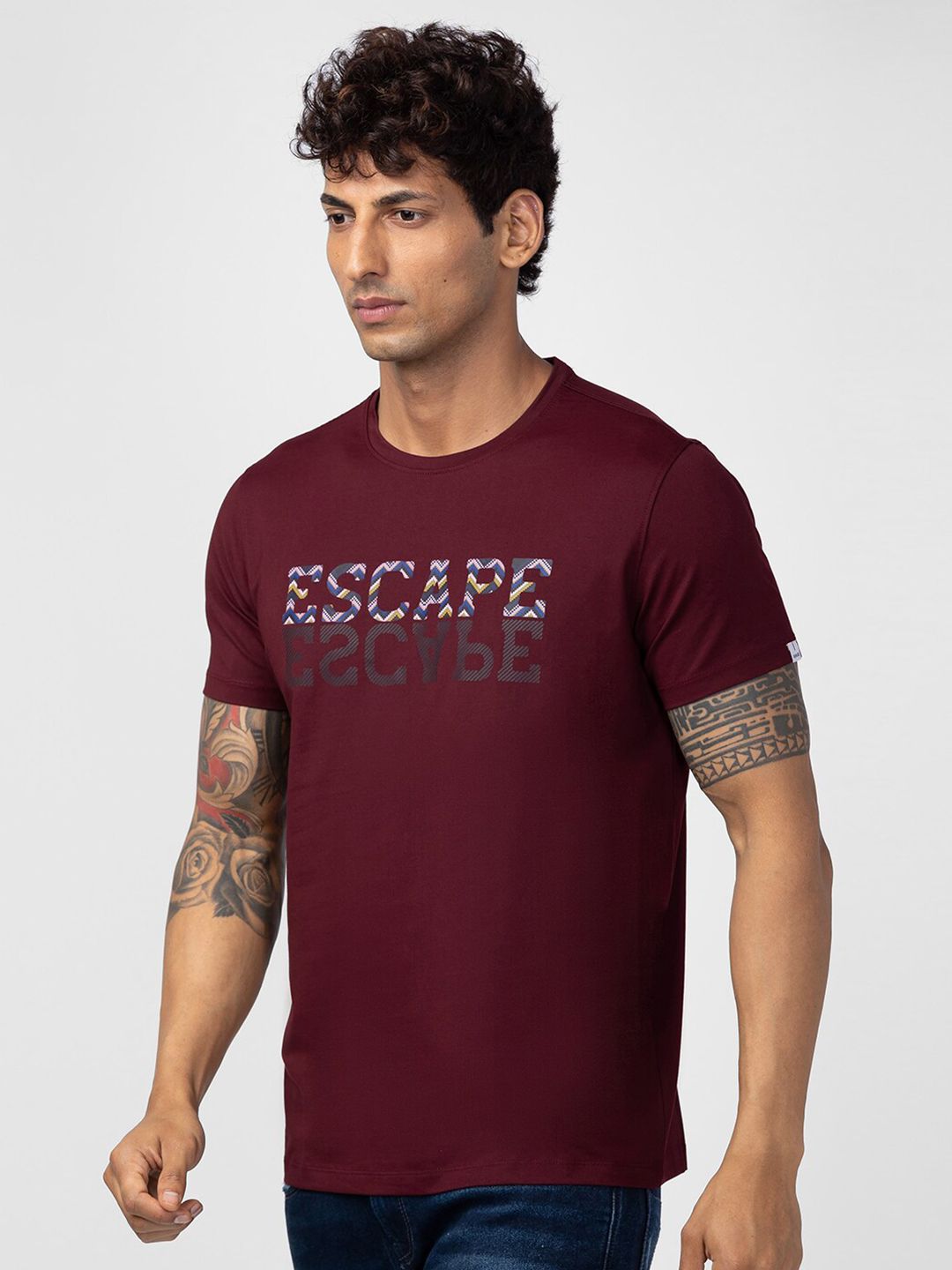 SPYKAR Men Typography Printed Slim Fit Cotton T-shirt