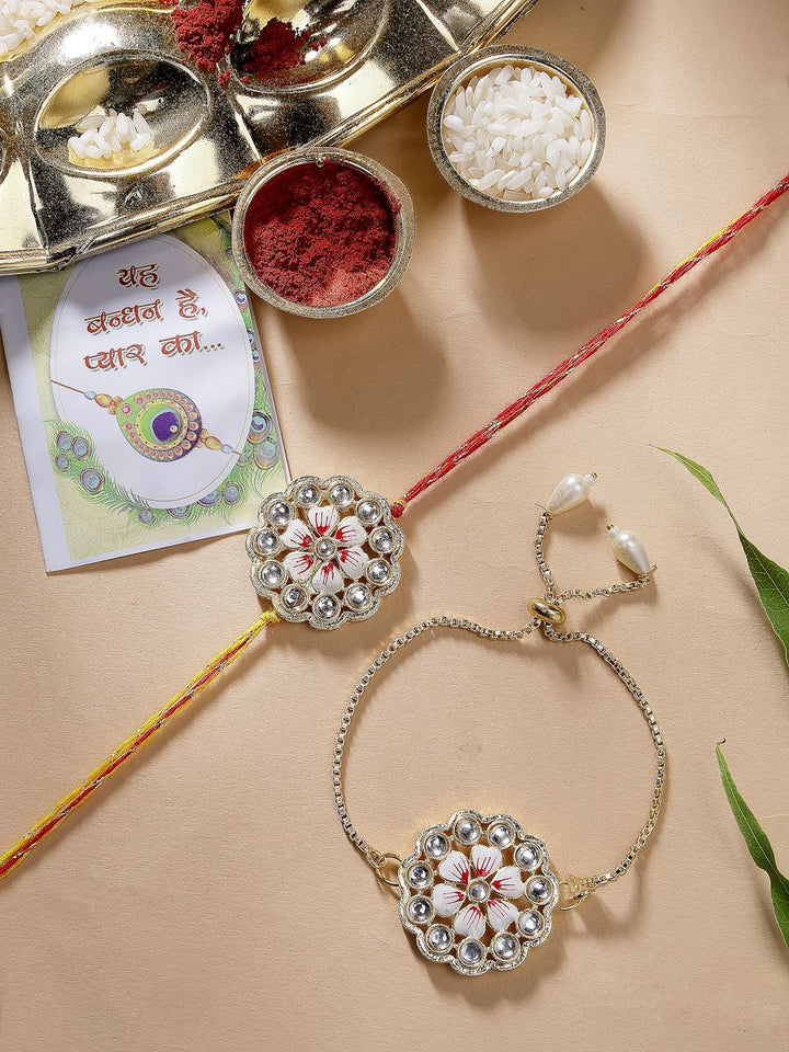 NVR Set of 2 Kundan-Studded Bhaiya Bhabhi Rakhi Set With Roli Chawal