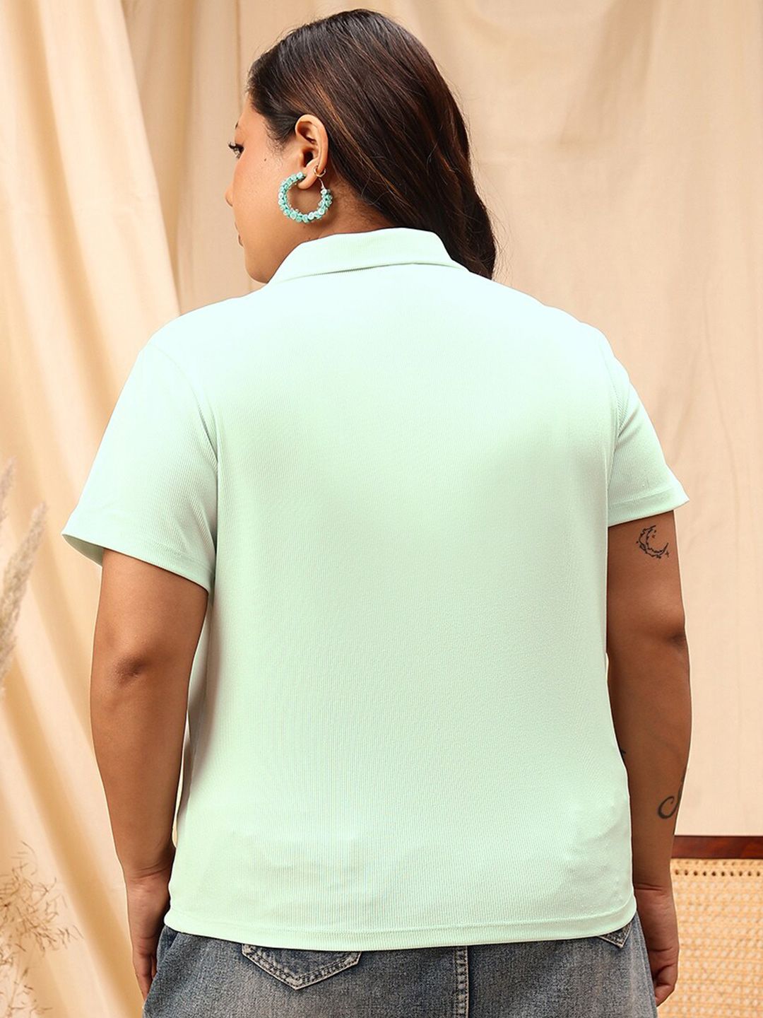 CURVY STREET Plus Size Striped Polo Collar Regular T-shirt