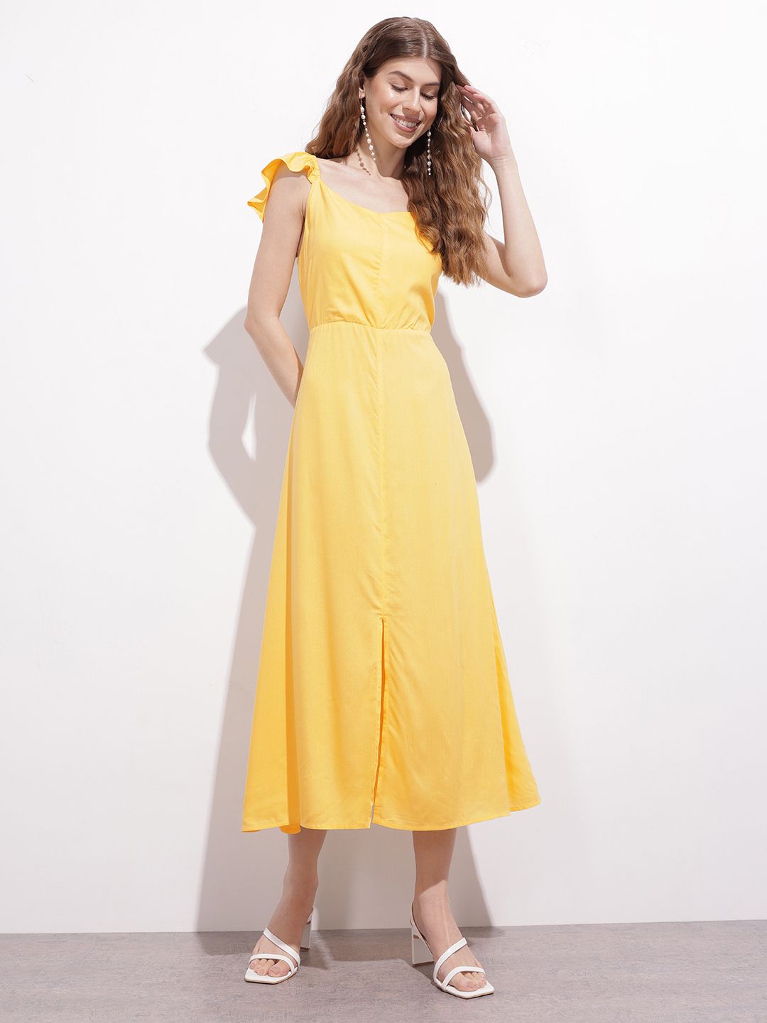 DressBerry Slit & Shift Ruffle Strap A-Line Dress