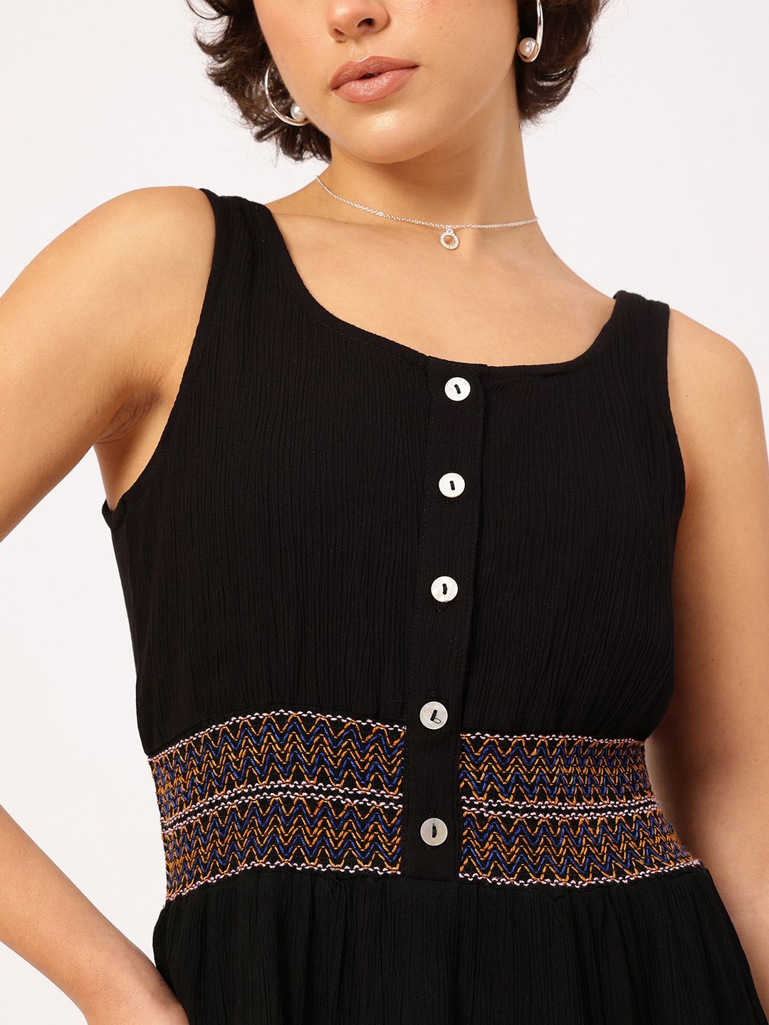 DressBerry Muted Melodies Textured Tiered Cinched Waist Dress