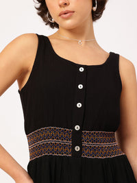 DressBerry Muted Melodies Textured Tiered Cinched Waist Dress