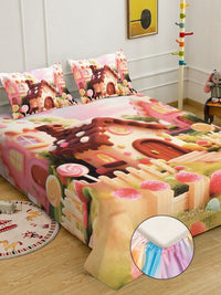 KLOTTHE Brown Cartoon Characters Polycotton Regular 400 TC King Superfine Bedsheets