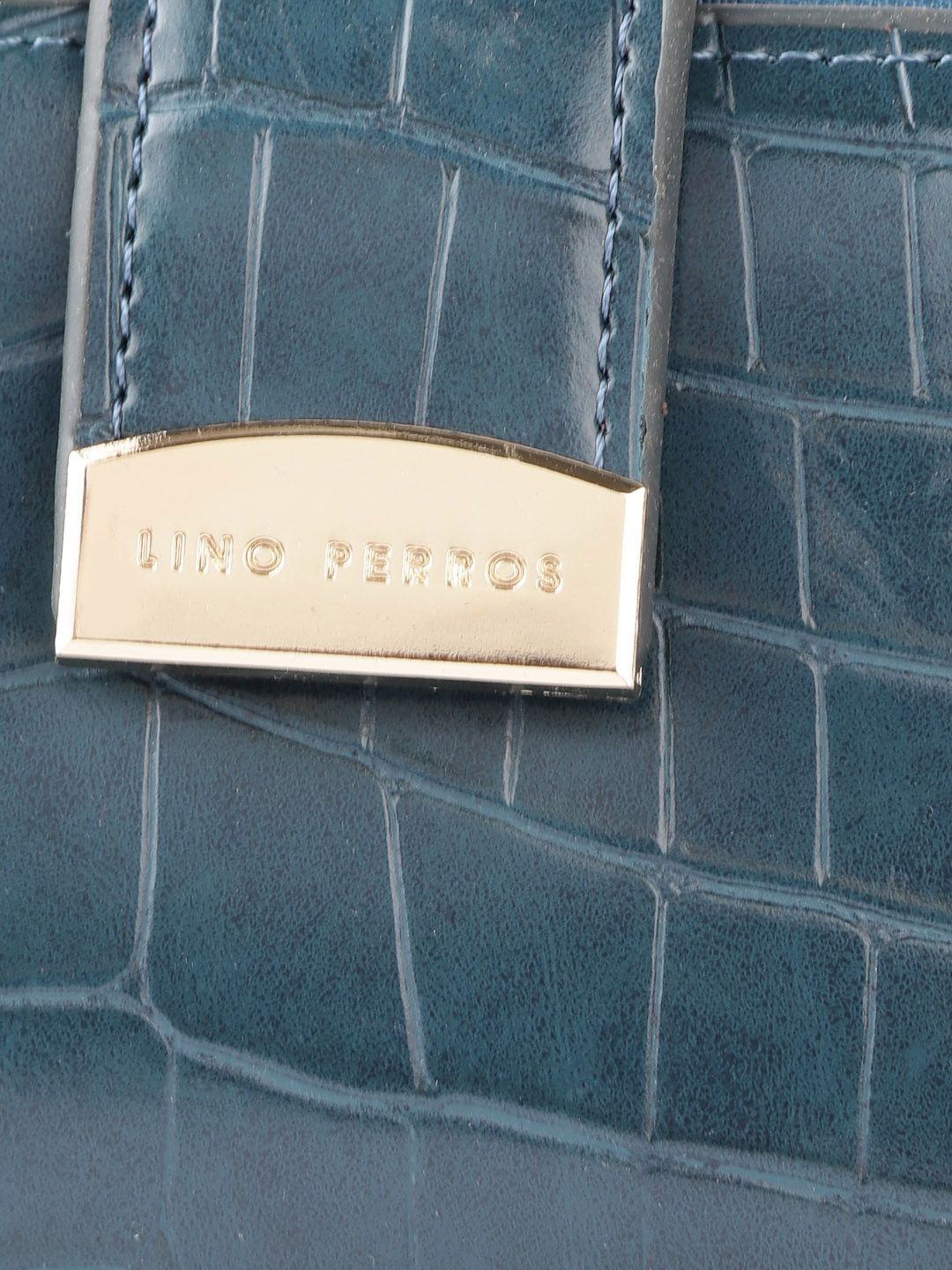 Lino Perros Women Teal Blue Croc Textured Two Fold Wallet