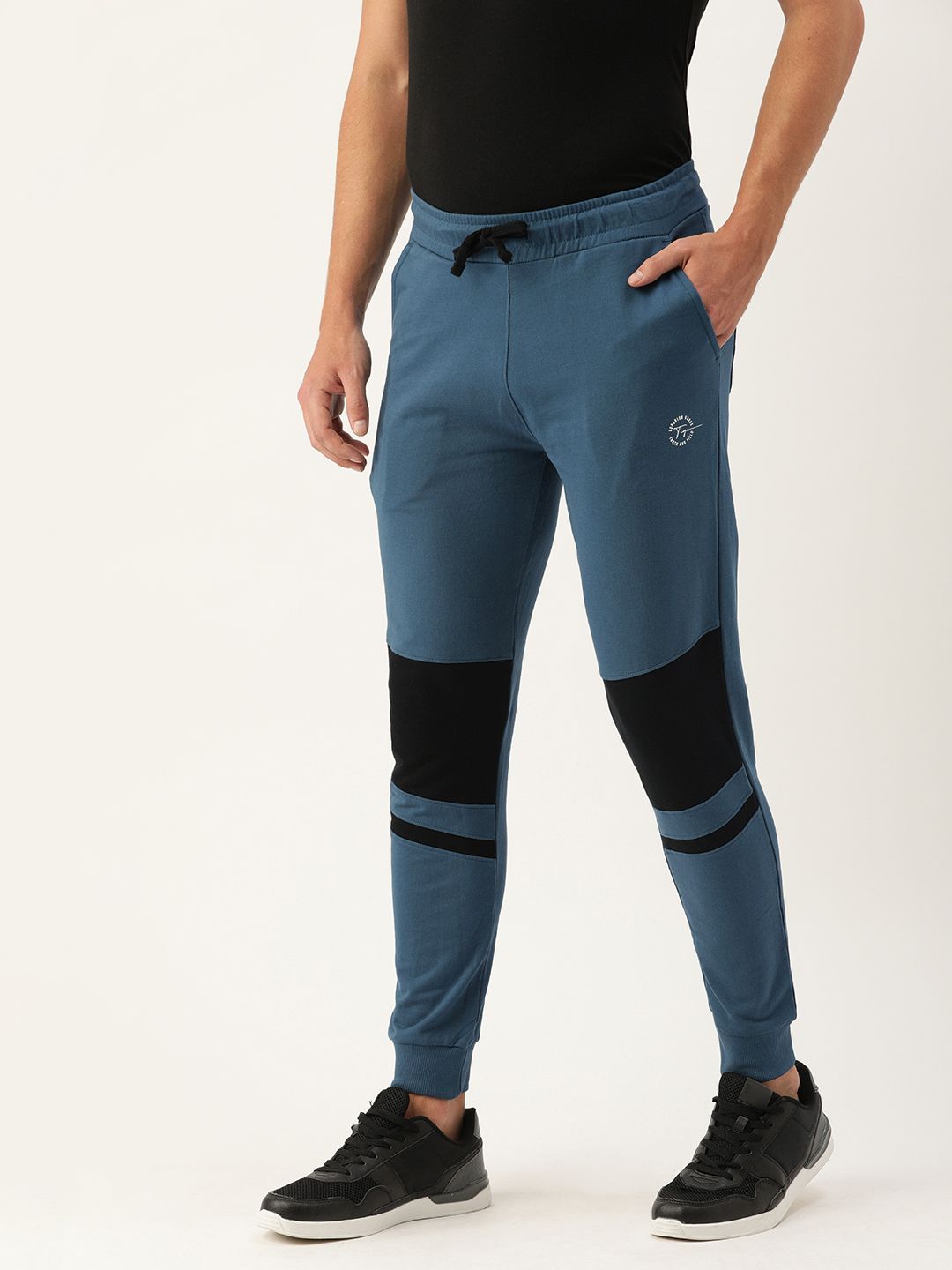 The Indian Garage Co Men Teal Blue & Black Colorblocked Joggers