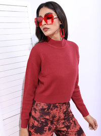 Asas oleh Tokyo Talkies Women Red Ribbed Pullover