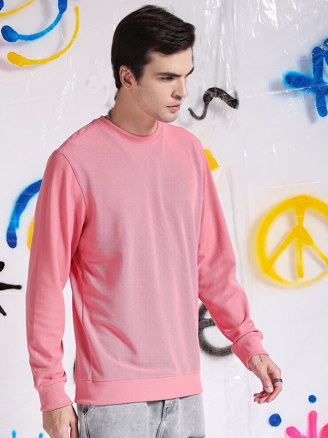 The Indian Garage Co Self Design Textured Long Sleeve Pullover Sweatshirt