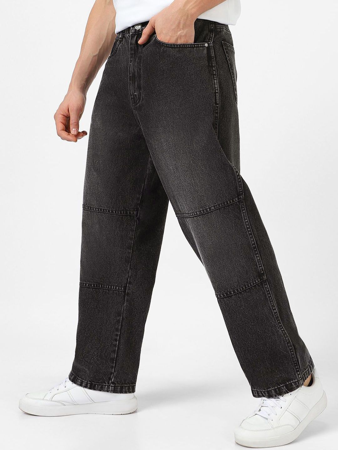 Urbano Fashion Baggy Fit Cut and Sew Panelled Jeans