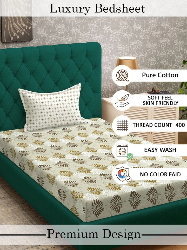 Myntra Elegant Homes Olive Green Floral 400 TC Single Bedsheet with 1 Pillow Covers