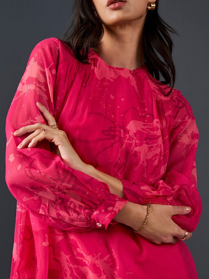 AND Floral Printed Gathered Detail Top