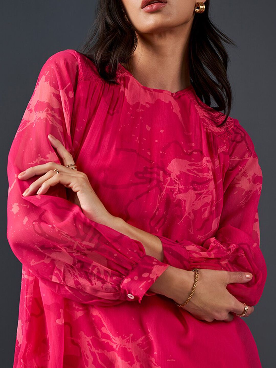 AND Floral Printed Gathered Detail Top