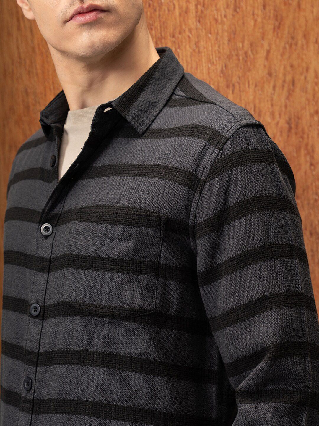 LOCOMOTIVE Premium Men Relaxed Fit Dobby Textured Striped Shirt
