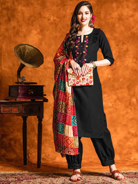 KALINI  Floral Embroidered Notched Neck Mirror Work Kurta with Salwar & With Dupatta